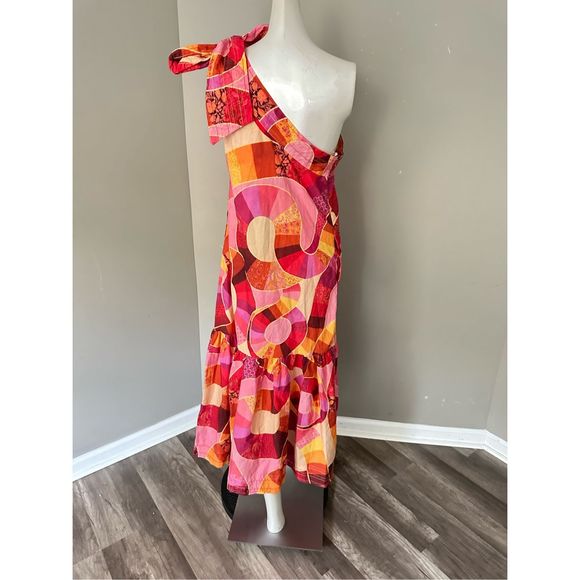 FARM RIO Patch Twirl One-Shoulder Midi Dress Small $195 - Picture 6 of 7